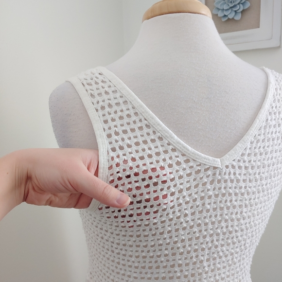 Baja Blue Boho Vintage Sheer Crochet Button Down Mini Dress White Medium - Picture 7 of 9